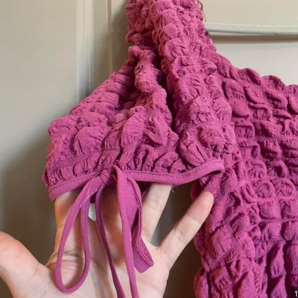 Endless Rose Textured Bubble Puff Sleeve Sweatheart Maxi Dress Mauve Dark Pink M - Picture 12 of 16